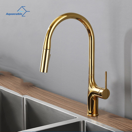 Aquacubic atacado cupc baixo chumbo alça única pescoço de ganso pull down pulverizador torneira da cozinha AF3062-5