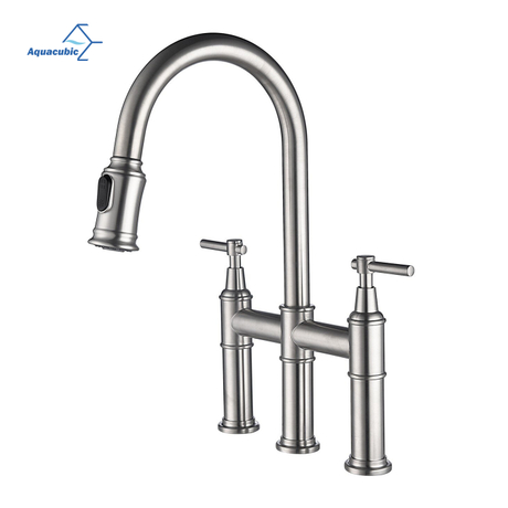  Torneira de cozinha Aquacubic Bridge com cabeça de spray pull-down resistente a impressões digitais sem manchas