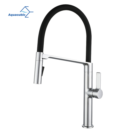 Aquacubic Chrome Long Neck UPC Torneira de cozinha com encaixe magnético de alça única e mangueira flexível