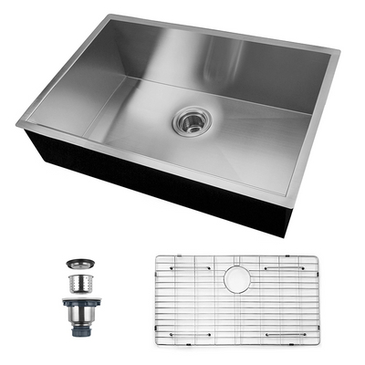 Pia de cozinha artesanal de aço inoxidável Undermount PVD Nano de calibre 18 304 com grade inferior