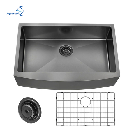 Pia de cozinha Aquacubic CUPC com certificação Gunmetal preta de tigela única para casa de fazenda
