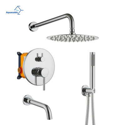 Aquacubic cupc conjunto de torneira de chuveiro com alça dupla cromada cabeça de chuveiro de chuva de 10 'com chuveiro de mão
