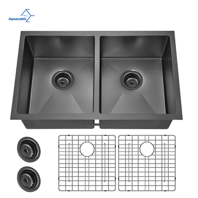 Pia de barra oculta oculta preta, aço inoxidável 304, artesanal, pia de cozinha com tampa articulada inteligente, torneira de elevação