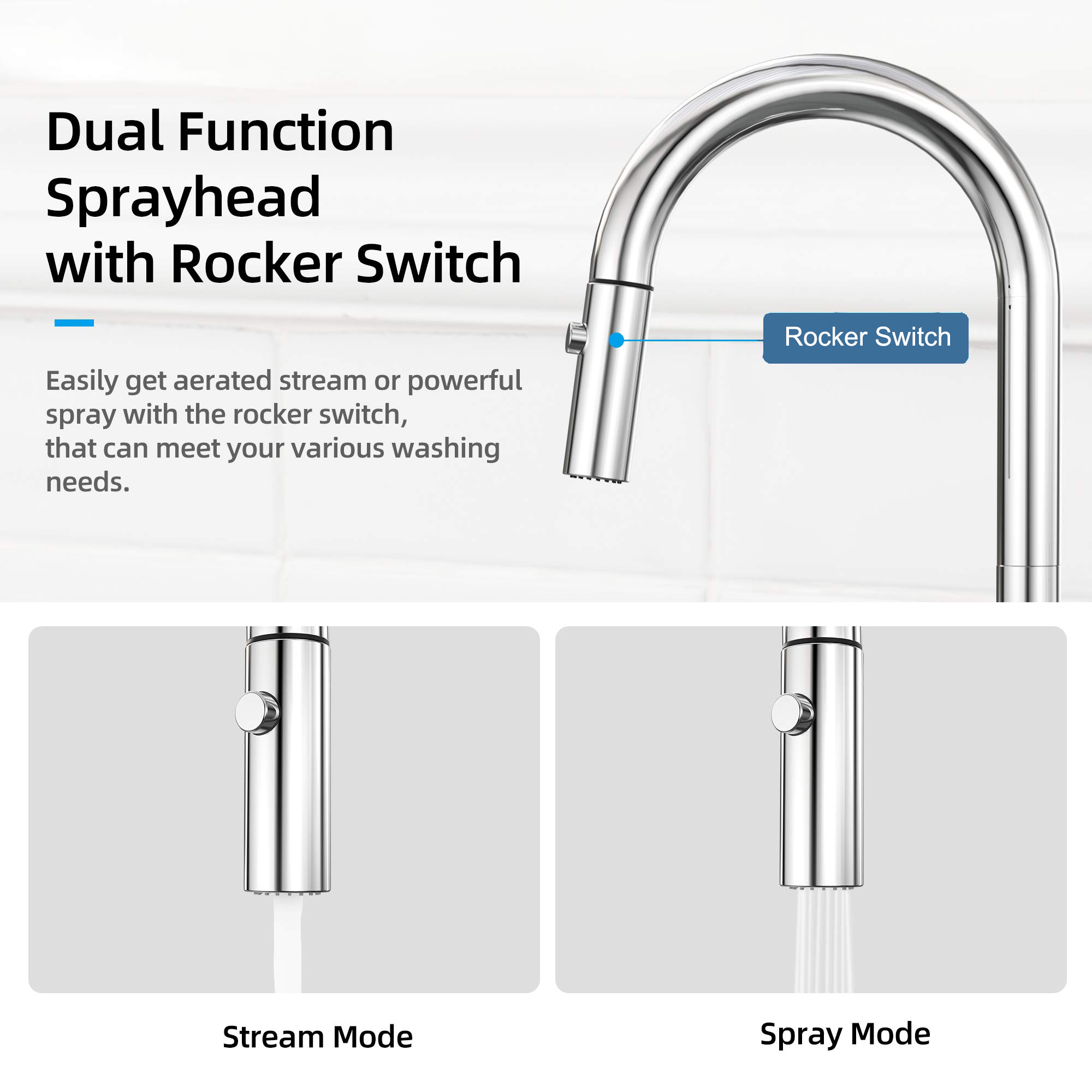 Aquacubic moderno cupc nsf acabamento cromado dupla função torneira da pia da cozinha com pulverizador pull down AF6842-5