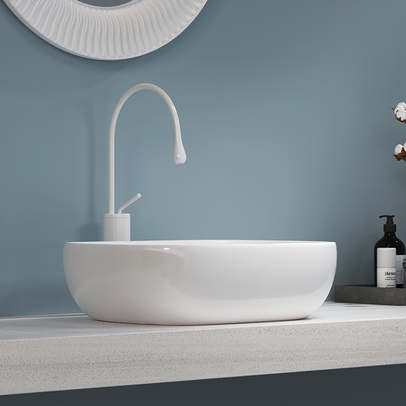 Aquacubic RV porcelana artística oval acima do balcão pia de cerâmica branca para banheiro