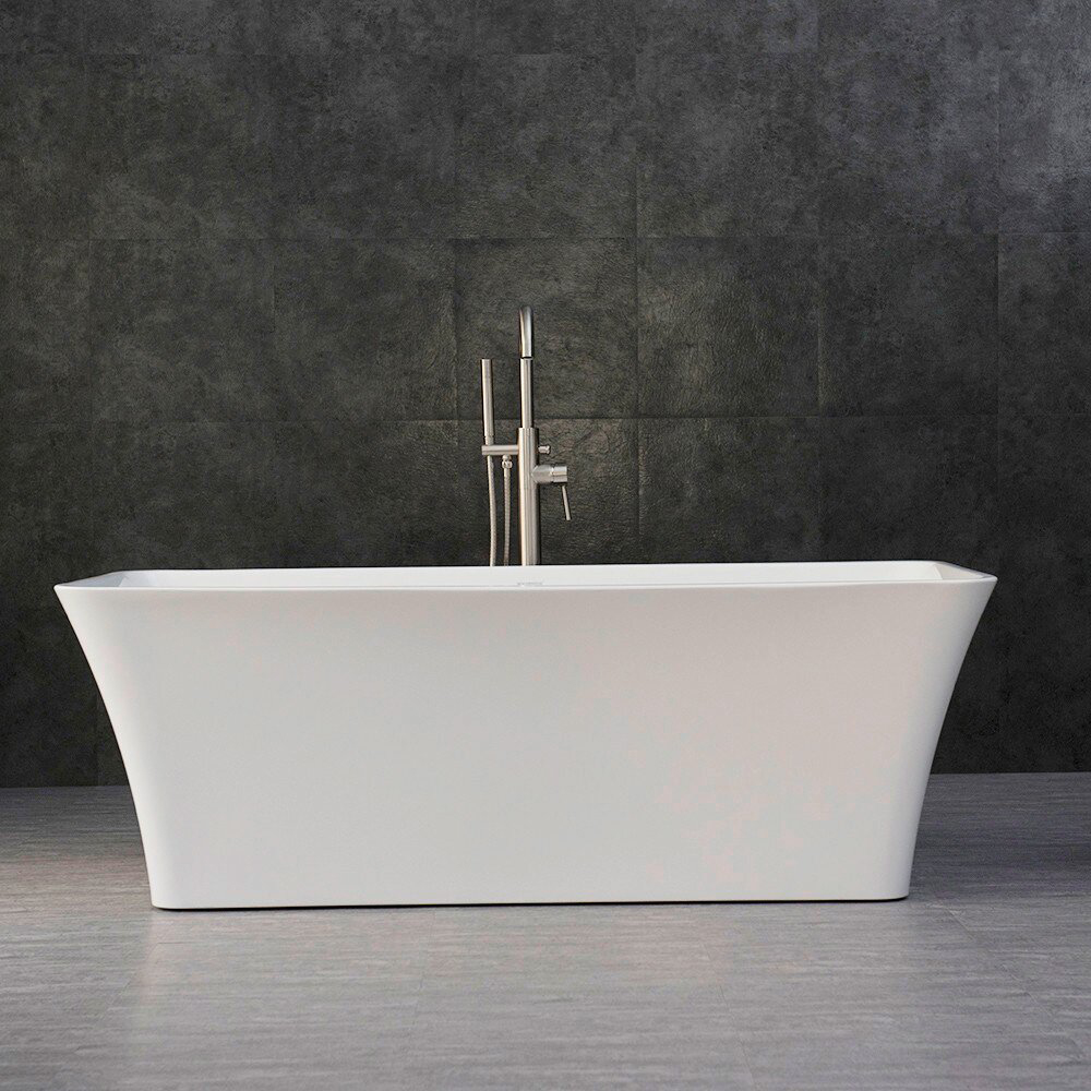 Banheira retangular autônoma de acrílico moderno, 67 polegadas, fundo plano, uma peça, banheira de hidromassagem de imersão em fibra de vidro