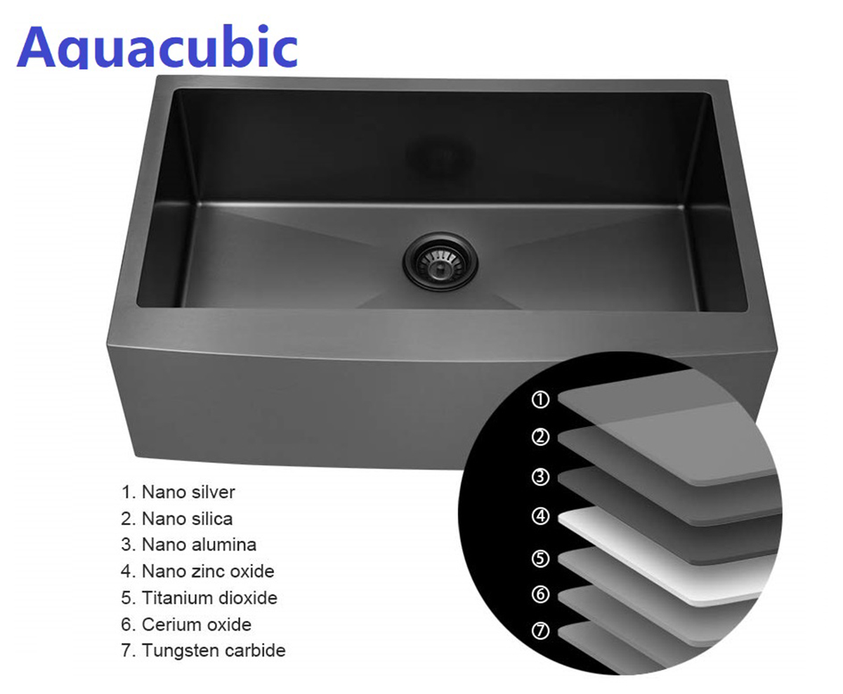 Pia de cozinha Aquacubic CUPC com certificação Gunmetal preta de tigela única para casa de fazenda