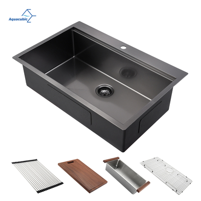 China fábrica 304 aço inoxidável feito à mão Topmount Gunmetal Preto Nano 33 'Pia de cozinha para estação de trabalho