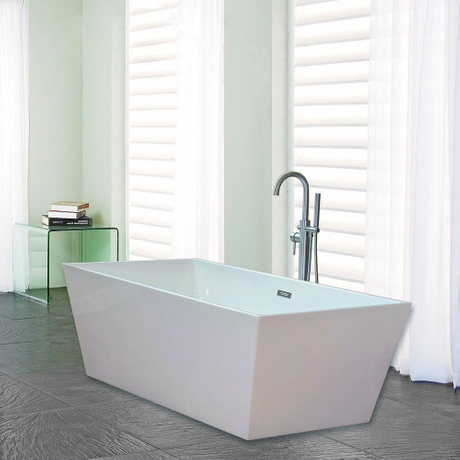 Banheira de hidromassagem de imersão em acrílico com design contemporâneo de luxo de 67 polegadas com transbordamento e dreno