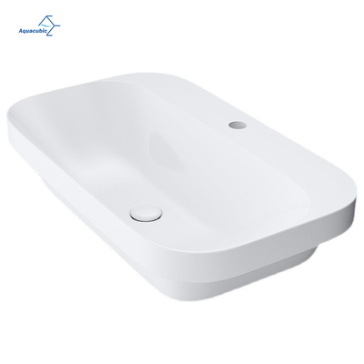 Armário de banheiro cerâmico branco semi embutido da bacia de lavagem da arte acima da bacia contrária