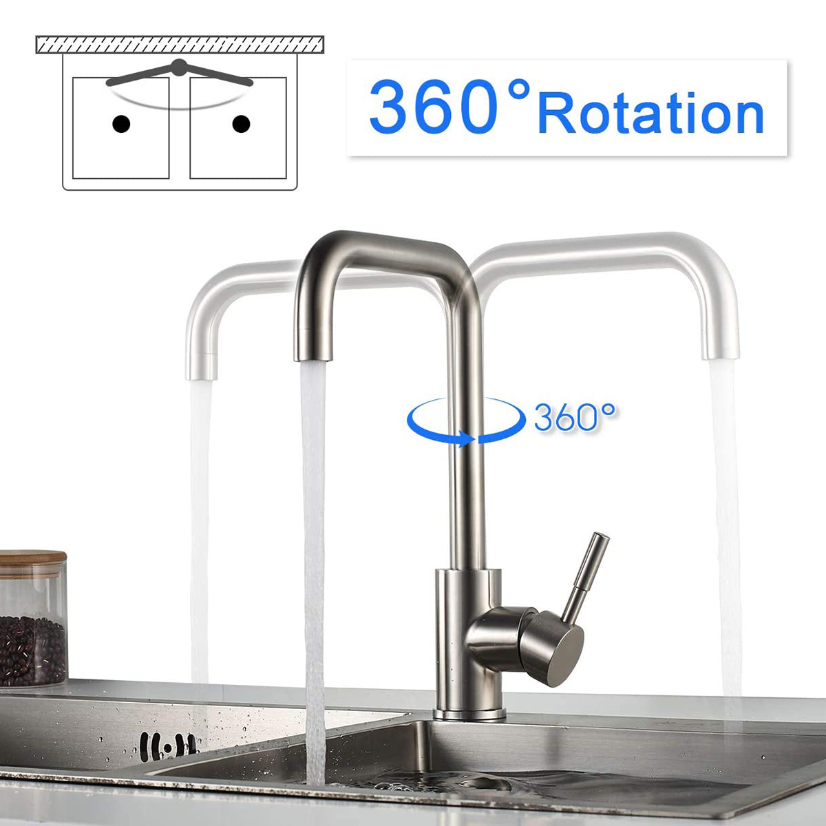 Torneira de cozinha de aço inoxidável barata por atacado para interior de estilo sofisticado com válvula de cerâmica e design de torneira de cozinha