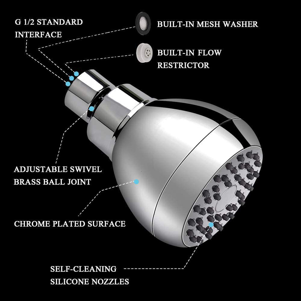 Novos designs modernos, alta pressão, economia de água, bico de chuveiro ajustável, rotação de 360 ​​graus, spray, cabeça de chuveiro fixa 