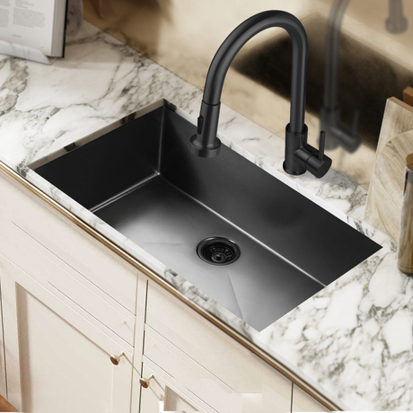 Fábrica de atacado moderno 33''x19'' preto fosco moderno undermount nano aço inoxidável pia de cozinha feita à mão com filtro