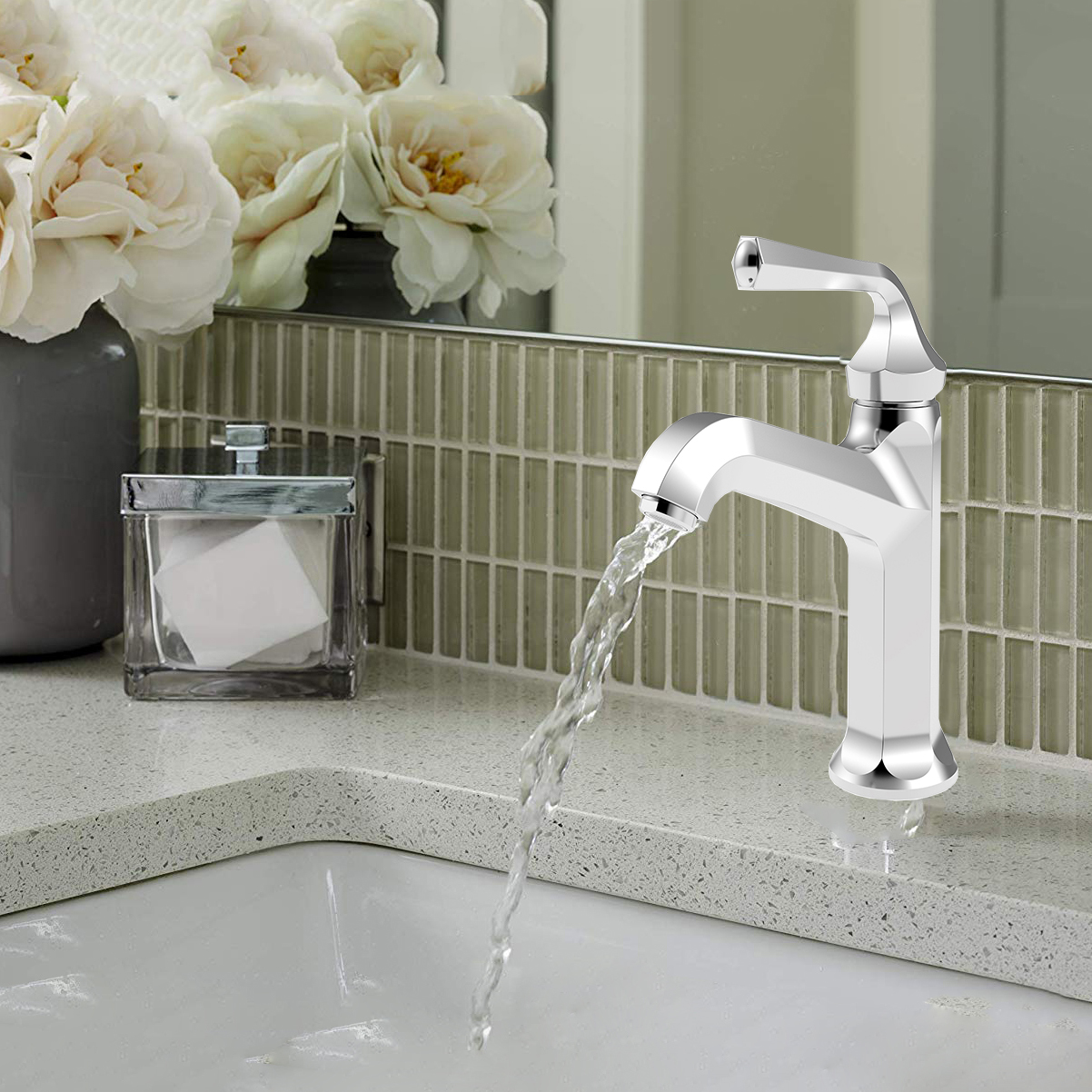 Design moderno de corte de diamante com uma alça polida cromada antiga torneira para pia de banheiro com CUPC