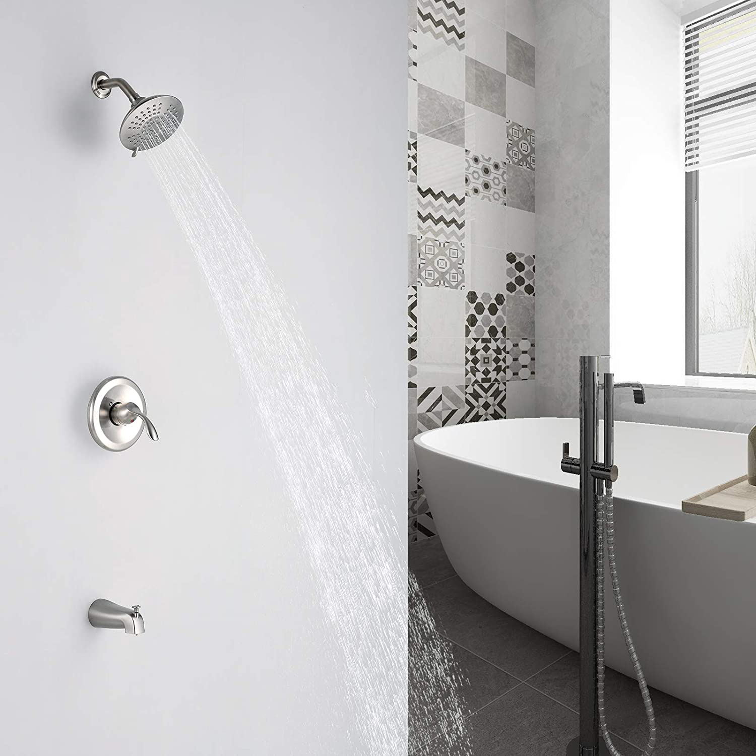 Sistema de chuveiro Aquacubic montado na parede para banheira e torneira de chuveiro com desviador de botão