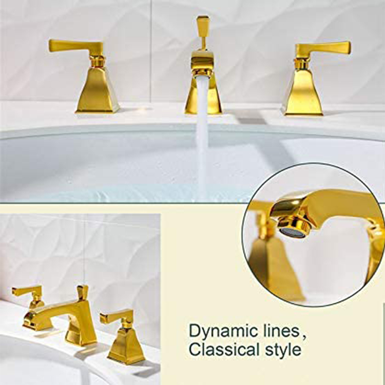 Torneiras misturadoras de ouro luxuosas Aquacúbicas alça dupla 3 furos 8 'torneira generalizada para pia de banheiro