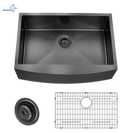 Fazenda 30 polegadas tigela única Nano PVD Gunmetal preto 304 avental de aço inoxidável frontal pia de cozinha artesanal