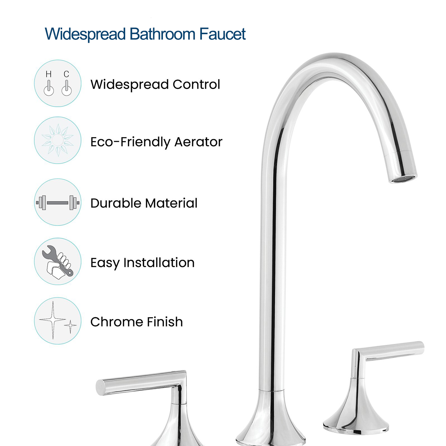 Torneira Aquacubic Chrome comercial para banheiro com duas alças, ampla, lavatório, montagem em deck, torneira misturadora