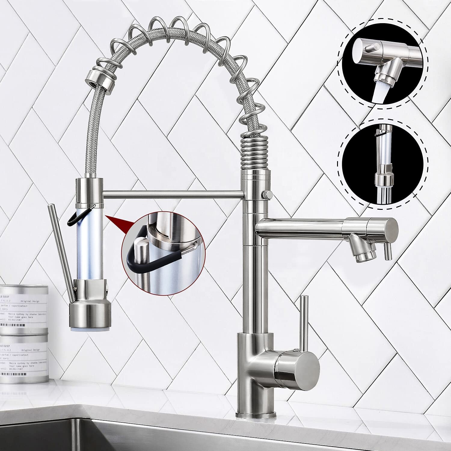 Aquacubic Top Class cUPC Comercial Spring Neck Pull Down Torneira de Cozinha com Pulverizador 