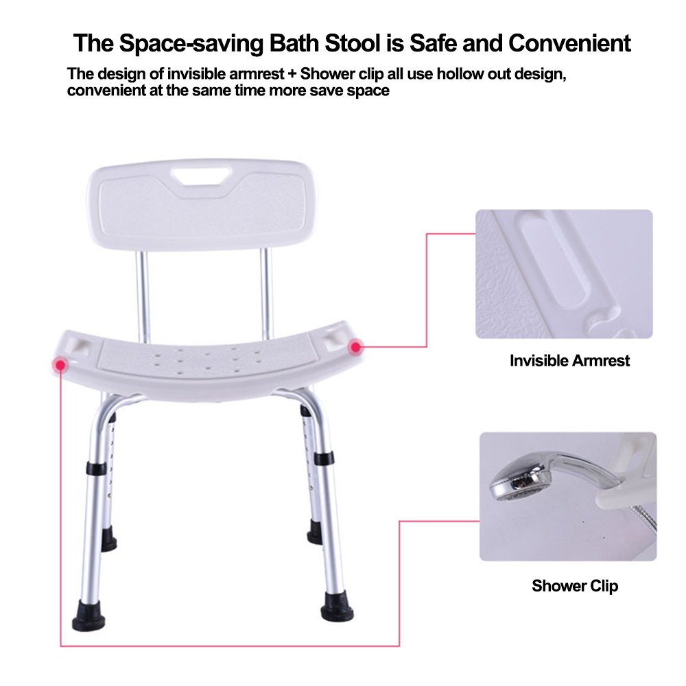 Assento de cadeira de banho e chuveiro com encosto ajustável antiderrapante banco de banheira para banheiro de idosos
