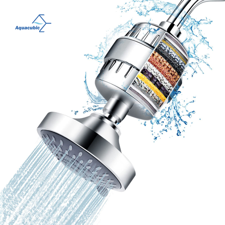 Cabeça de chuveiro e combinação de filtro de chuveiro de 15 estágios, alta pressão, 5 configurações de spray, chuveiro filtrado com filtro amaciante de água