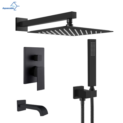 Aquacubic 12 Polegadas Quadrado Preto Fosco Montagem Na Parede Rain Shower Bath Shower Faucet Set com Banheira Bica