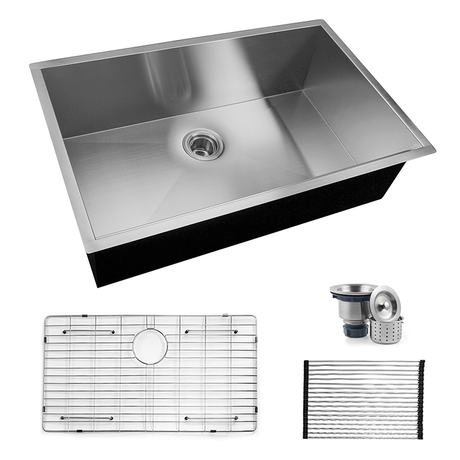 Pias de cozinha comerciais 30x18 polegadas Pia de cozinha de aço inoxidável de calibre 16 com placa de drenagem