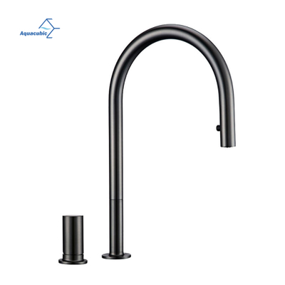 Fabricante chinês 304 ss torneira de cozinha dividida de boa qualidade furo duplo alça única pull down spray torneira de cozinha