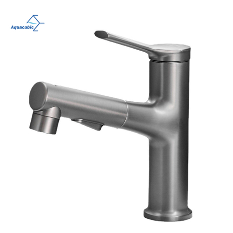 Aquacubic Certified Gunmental cinza único furos montado no convés spray removível Torneira de lavatório