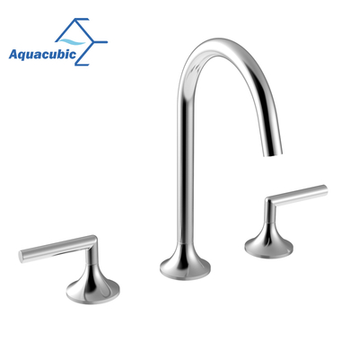 Torneira Aquacubic Chrome comercial para banheiro com duas alças, ampla, lavatório, montagem em deck, torneira misturadora