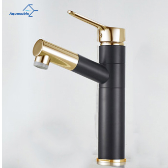 Torneiras de água de torneira de banheiro de ouro preto aquacúbico com tubo de desenho flexível