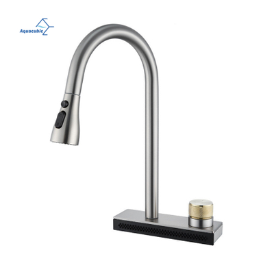 Torneira de cozinha cascata inteligente preta chinesa com pulverizador pull down torneiras de pia de alça única torneira misturadora de cozinha