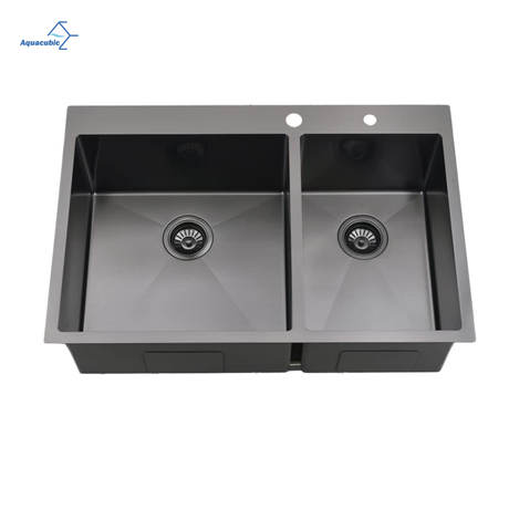 Aquacubic fabricante 304 de aço inoxidável feito à mão de montagem superior tigela dupla 60/40 pia de cozinha com furo para torneira