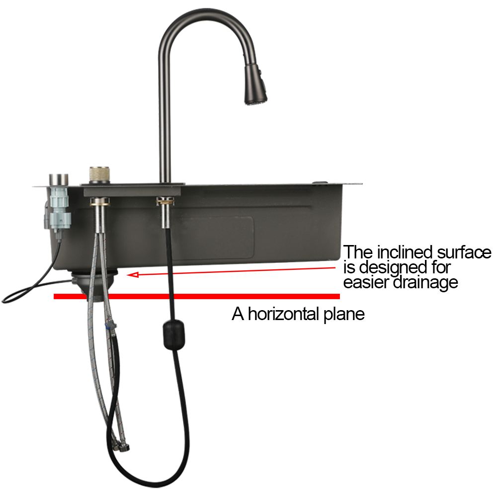Nova pia de cozinha de nanômetro preta feita à mão Raindance anti-arranhões para vegetais acima da torneira montada em cascata
