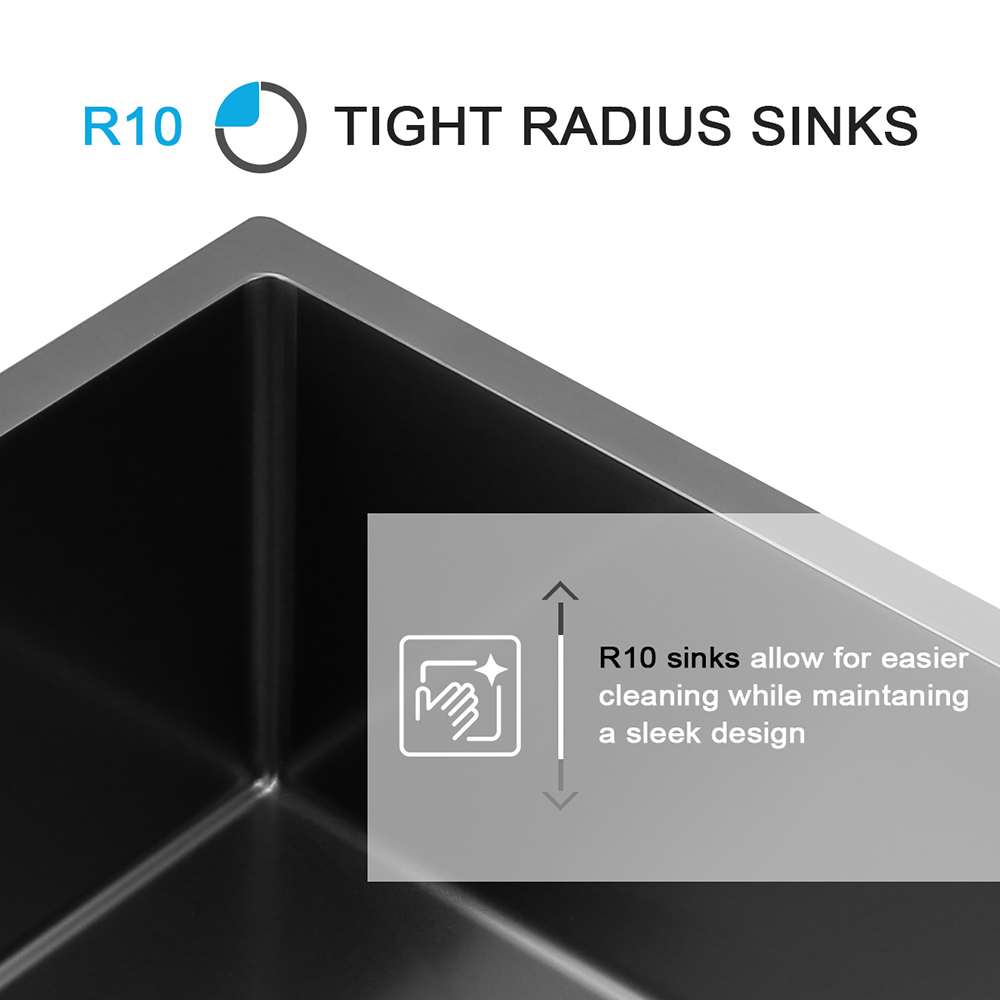 Pia de cozinha artesanal de montagem dupla de aço inoxidável nano preto de 25 polegadas