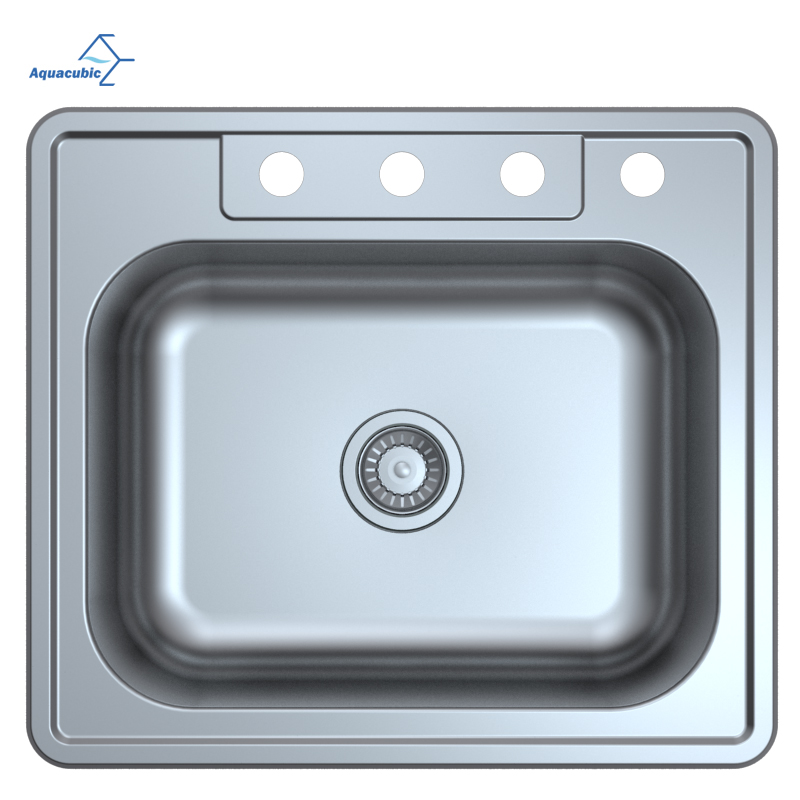 Pia de cozinha de montagem dupla de montagem superior em aço inoxidável retangular única bacia prensada desenhada