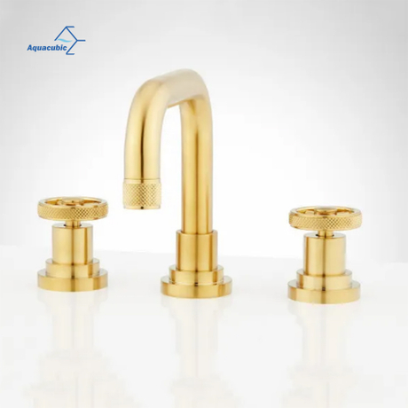 Torneira de banheiro industrial de luxo aquacúbica montada no convés para conjunto de 3 furos e 8 polegadas de largura