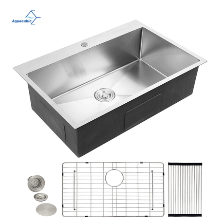 Fábrica na China Aquacubic 304 em aço inoxidável feito à mão pia de cozinha de montagem superior de 30 polegadas com tamanho personalizado
