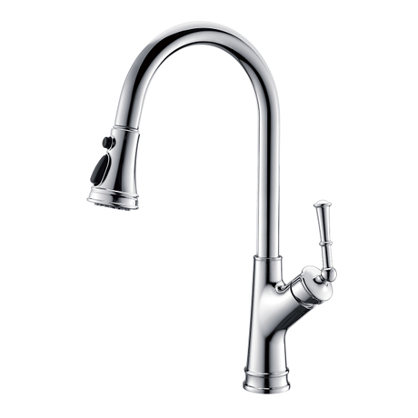 Torneira de pia de cozinha aquacubic low lead cUPC CEC latão de furo único pull down com pulverizador de acabamento cromado