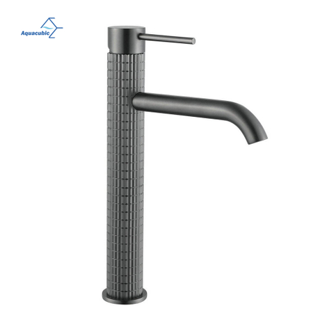 Torneira knurling design alta para pia, torneira de banheiro com design italiano, água quente e fria, cor cinza, torneira de latão