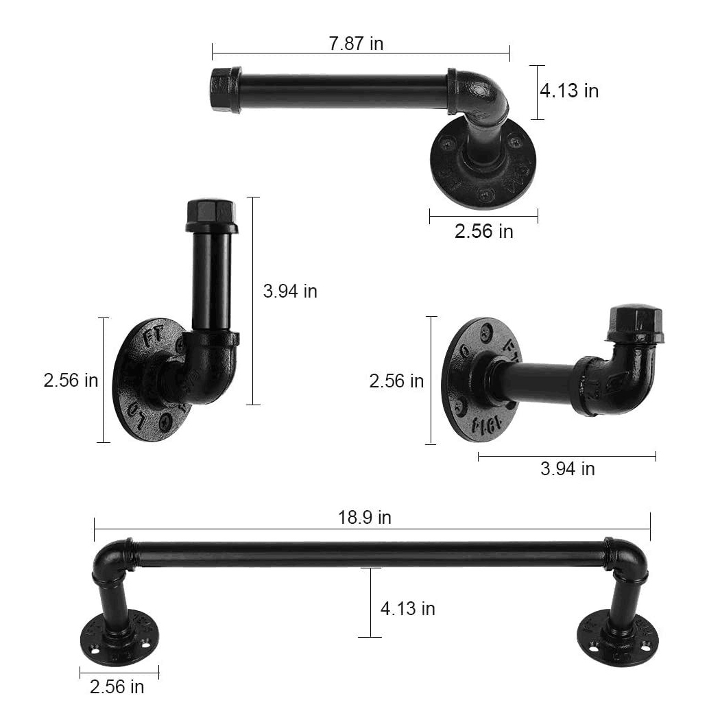 Moderno chique galvanizado preto tubo industrial conjunto de acessórios de banheiro por decoração de tubo kit de 4 peças