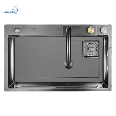 Pia de cozinha Aquacubic Drop In Black UPC 16 Gauge Deep Steel inoxidável Topmount Workstation Pia de cozinha com acessórios