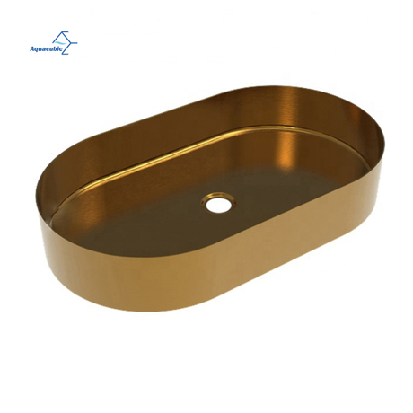 Aquacubic moderno oval redondo ss304 pia de aço inoxidável ouro banheiro lavatório de mão para lavatório armário de toucador