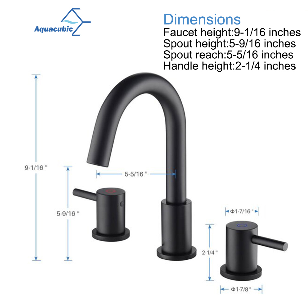 Aquacubic CUPC sem chumbo 8 polegadas 3 furos arco baixo 2 alças ampla torneira preta fosca para banheiro