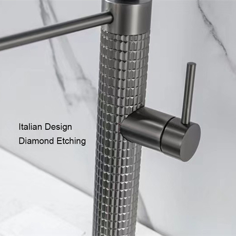 Nova itália design de luxo pull down gun metal cor cinza torneira misturadora da pia cozinha com pull out pulverizador
