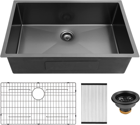 Fábrica de atacado moderno 33''x19'' preto fosco moderno undermount nano aço inoxidável pia de cozinha feita à mão com filtro