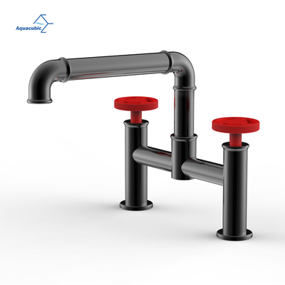 Torneira misturadora para pia de banheiro Aquacubic Bronze Matte Black Industry Bridge