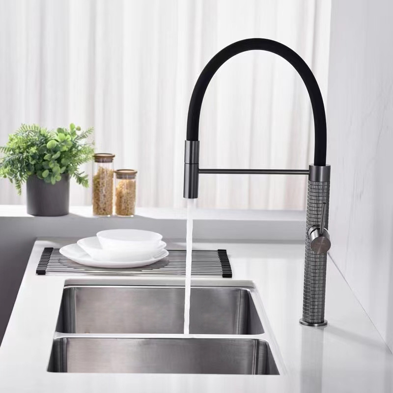 Nova itália design de luxo pull down gun metal cor cinza torneira misturadora da pia cozinha com pull out pulverizador