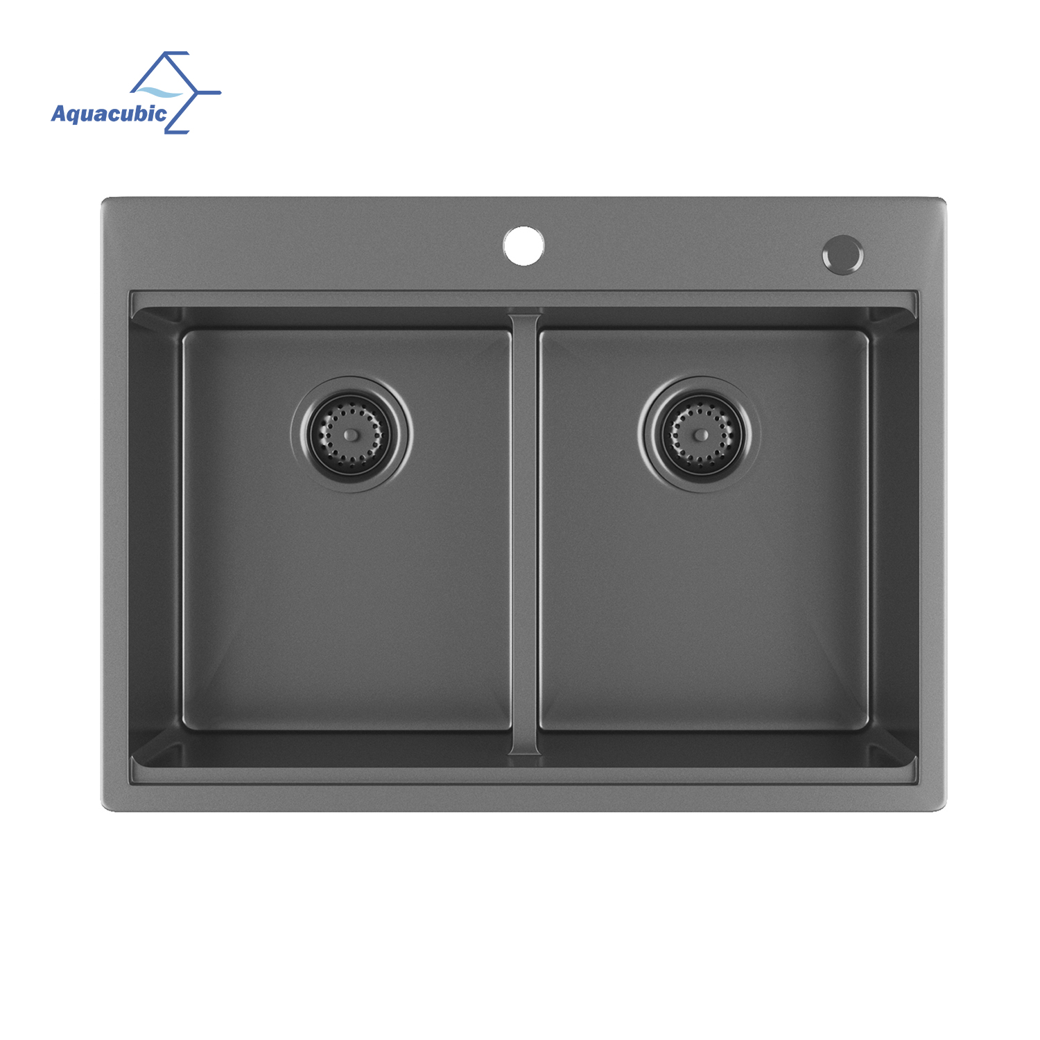 Aquacubic 33*22 Polegada Gunmetal Preto 304 Aço Inoxidável Tigela Dupla Topmount Pia de Cozinha com Rebordo e Acessórios