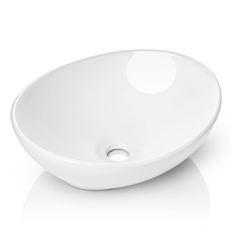 Pia de banheiro moderna com vaso de cerâmica branca oval em formato de ovo